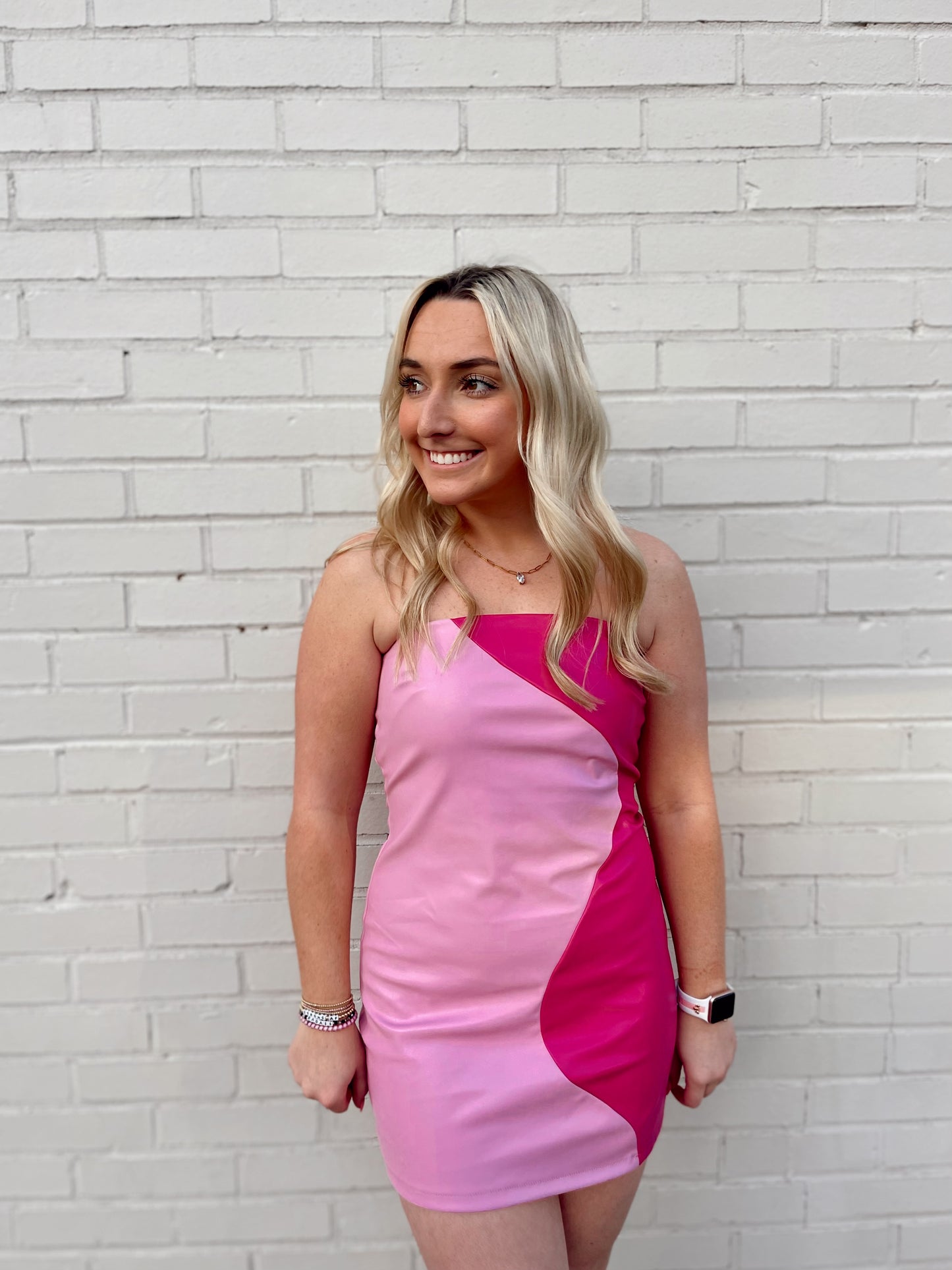 Pink Leather Party Dress, Large