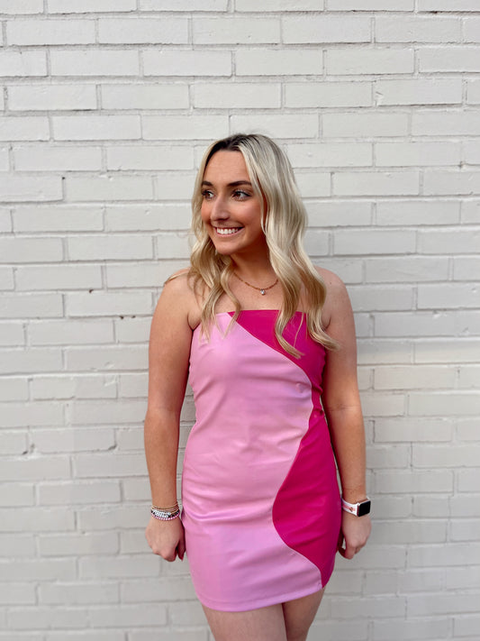 Pink Leather Party Dress, Large