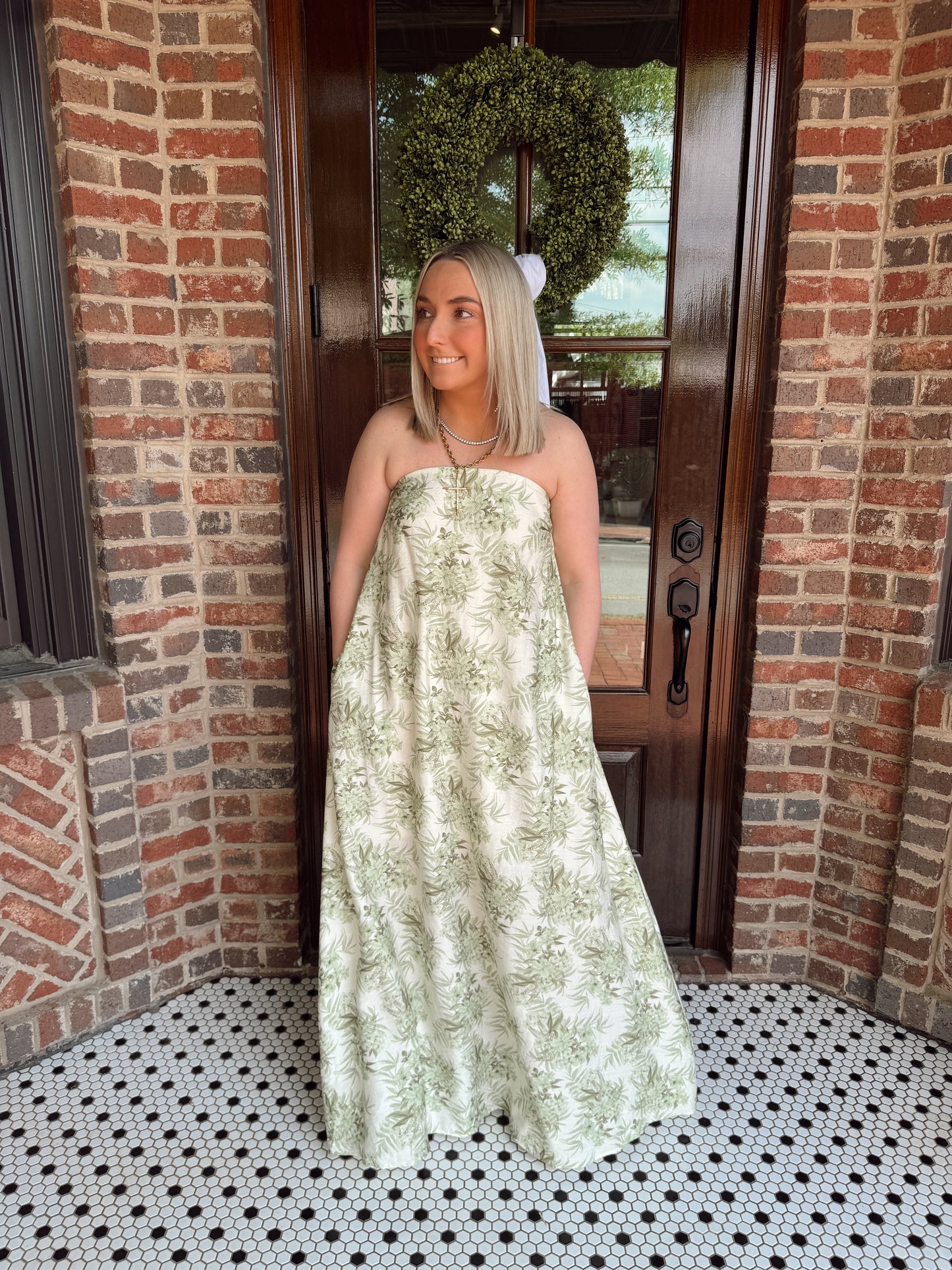 Botanical Strapless Maxi Dress