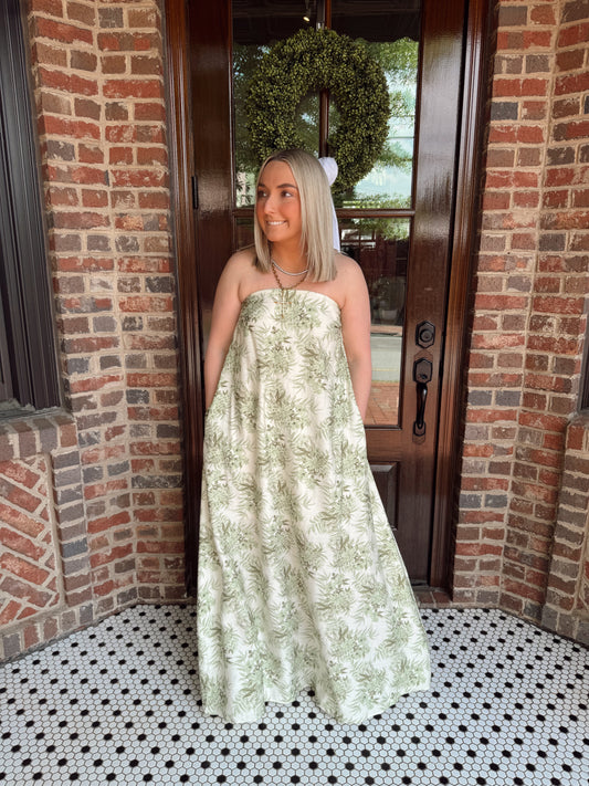 Botanical Strapless Maxi Dress