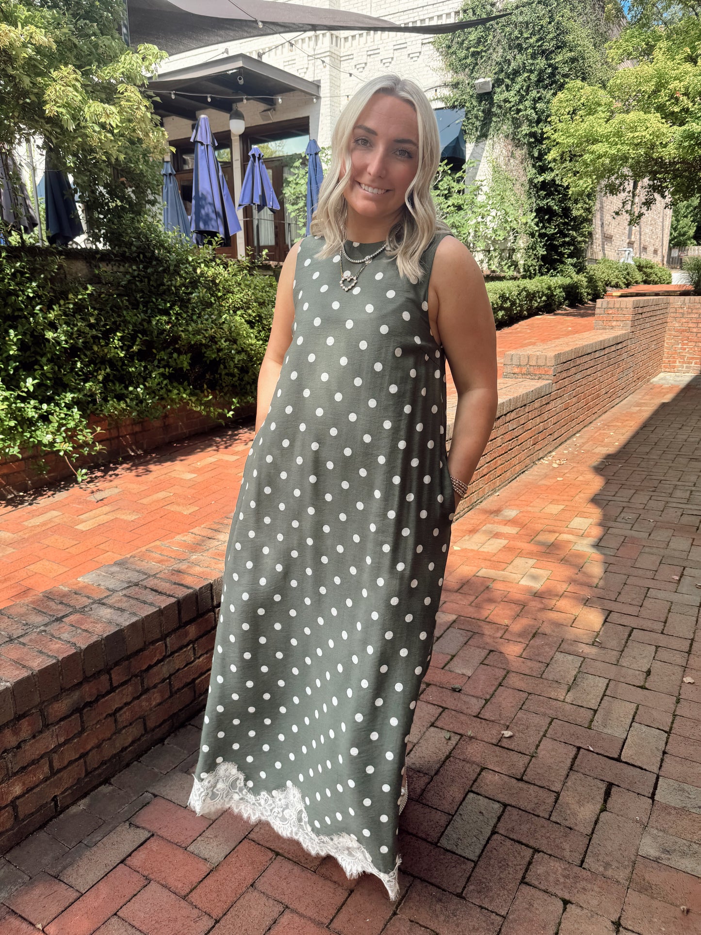 Olive Polka Dot Midi Dress