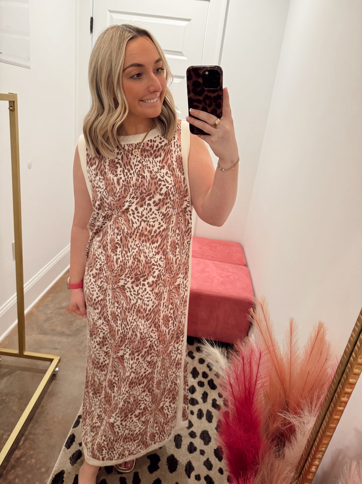 Leopard Jersey Knit Midi Dress