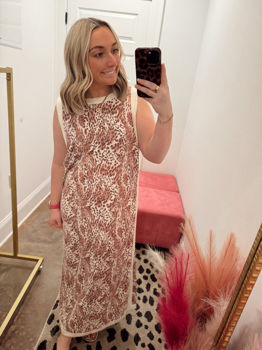 Leopard Jersey Knit Midi Dress
