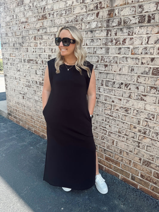 Black Jersey Knit Midi Dress