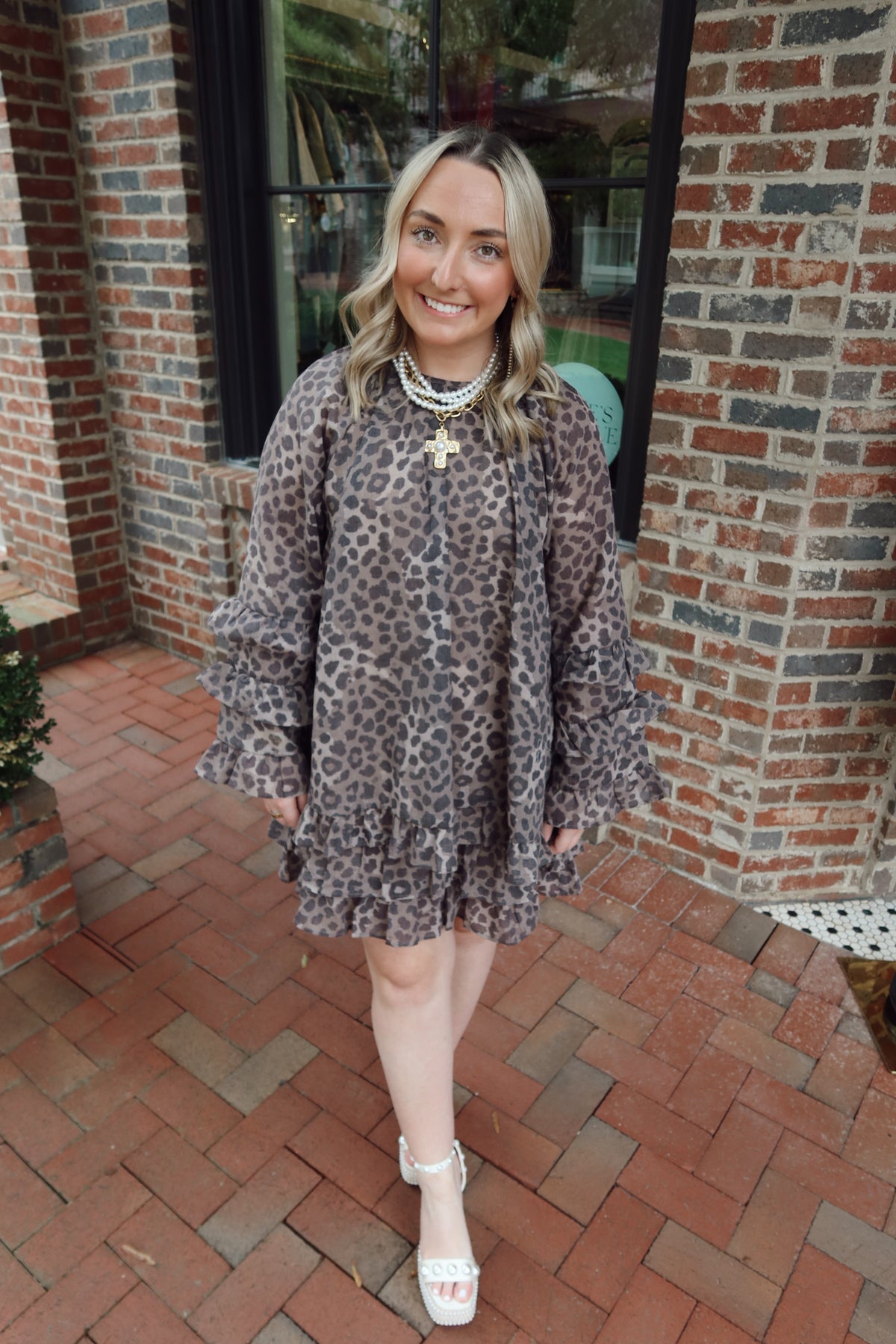 Leopard Print Ruffle Long Sleeve Mini Dress