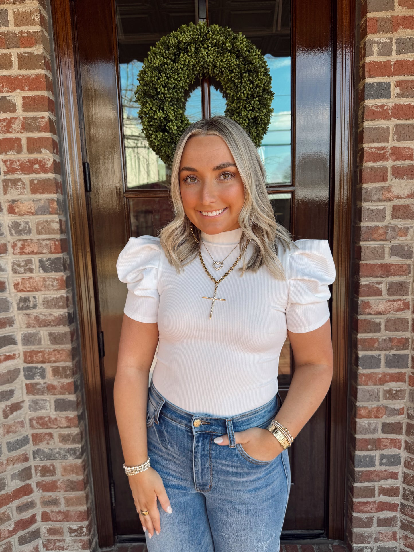 White Puff Sleeve Bodysuit