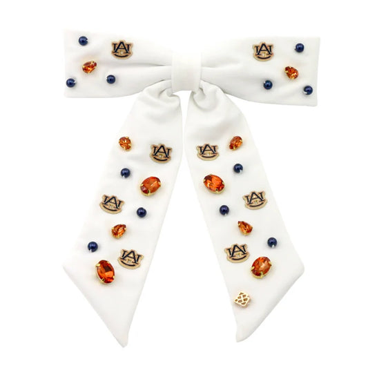 White Auburn Bow Barrette