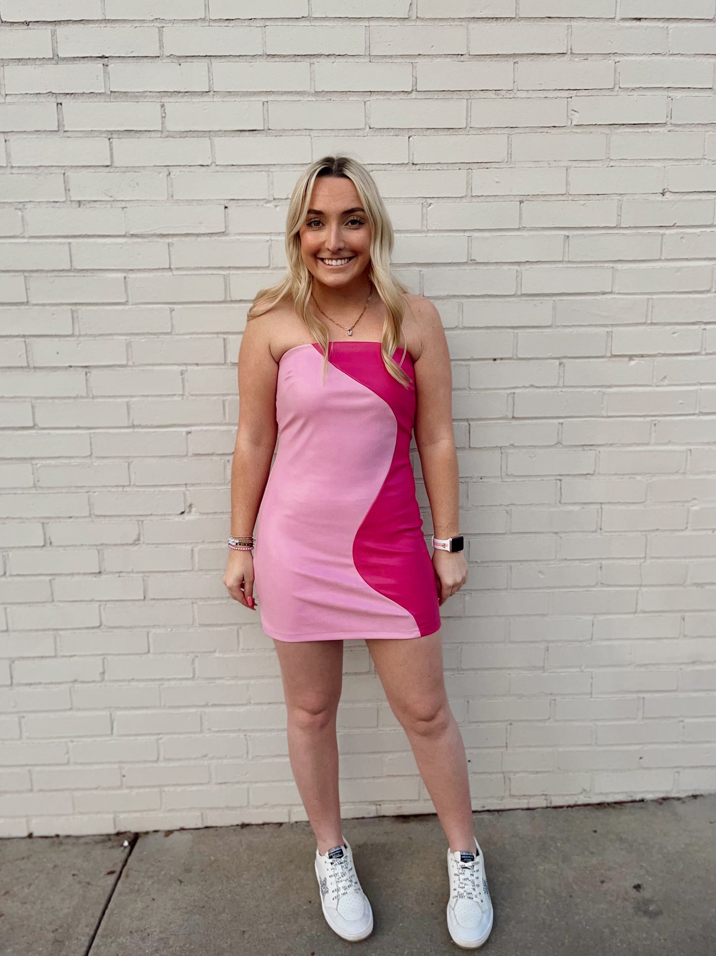 Pink Leather Party Dress, Large