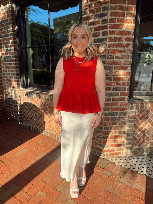 Cream Satin Midi Skirt