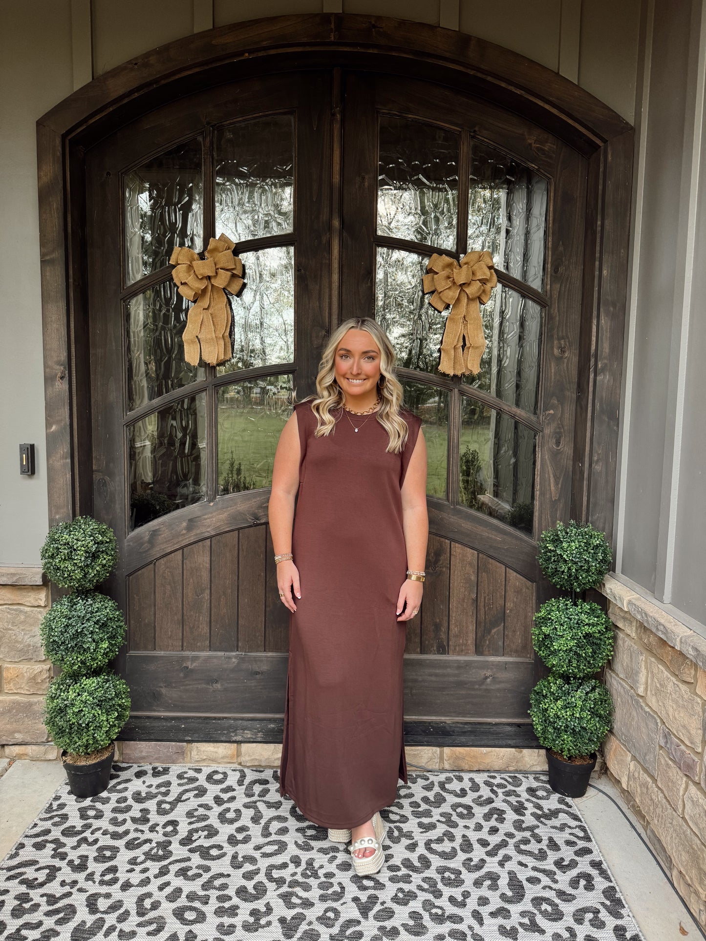 Brown Jersey Knit Midi Dress