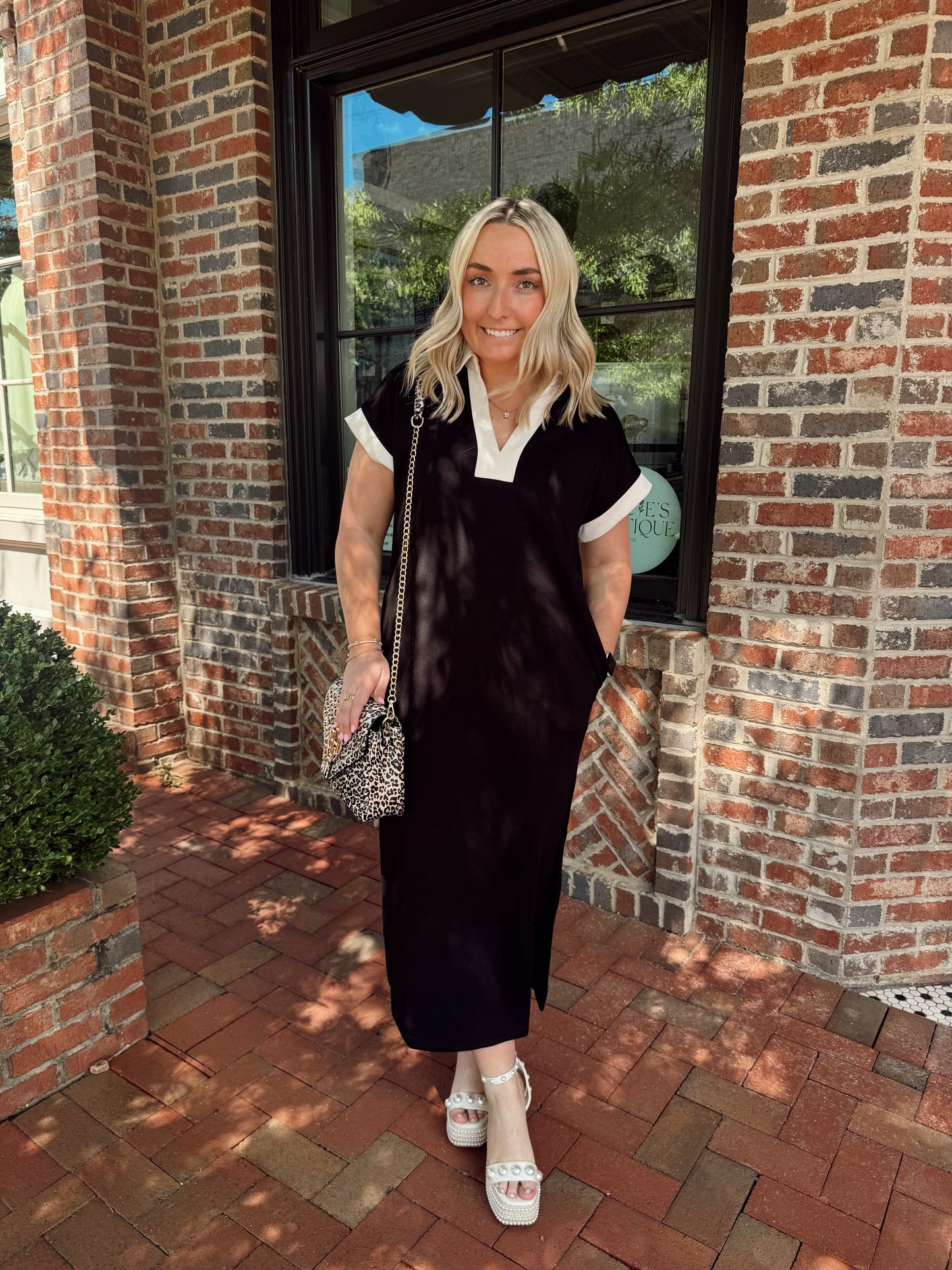 Black V-Neck Midi Dress