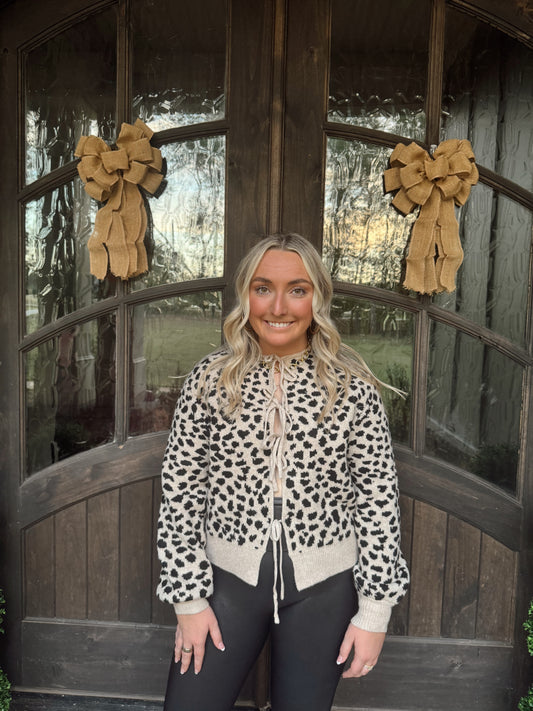 Leopard Tie Front Sweater