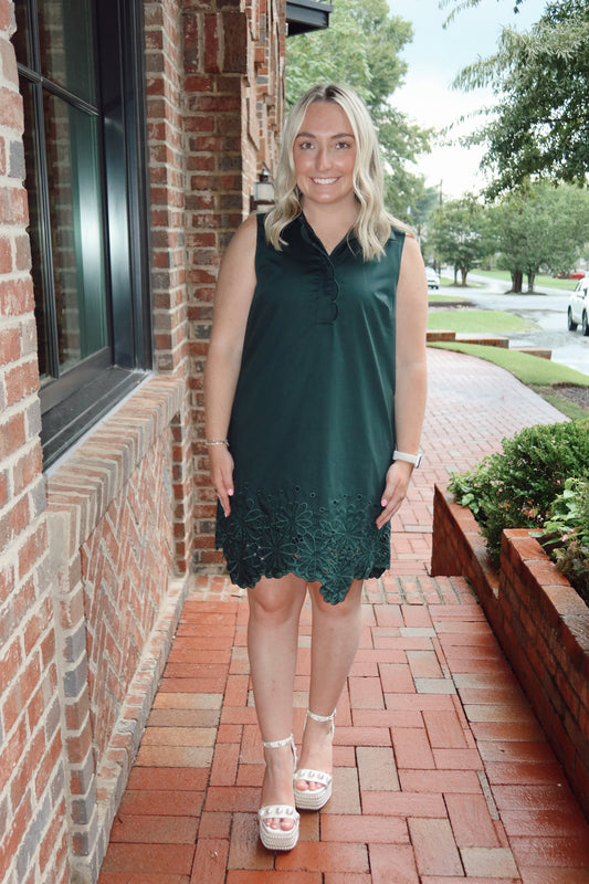 Hunter Green Eyelet Mini Dress