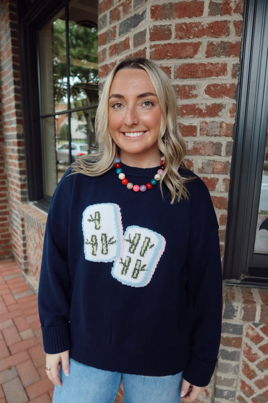 Navy Mahjong Tile Sweater