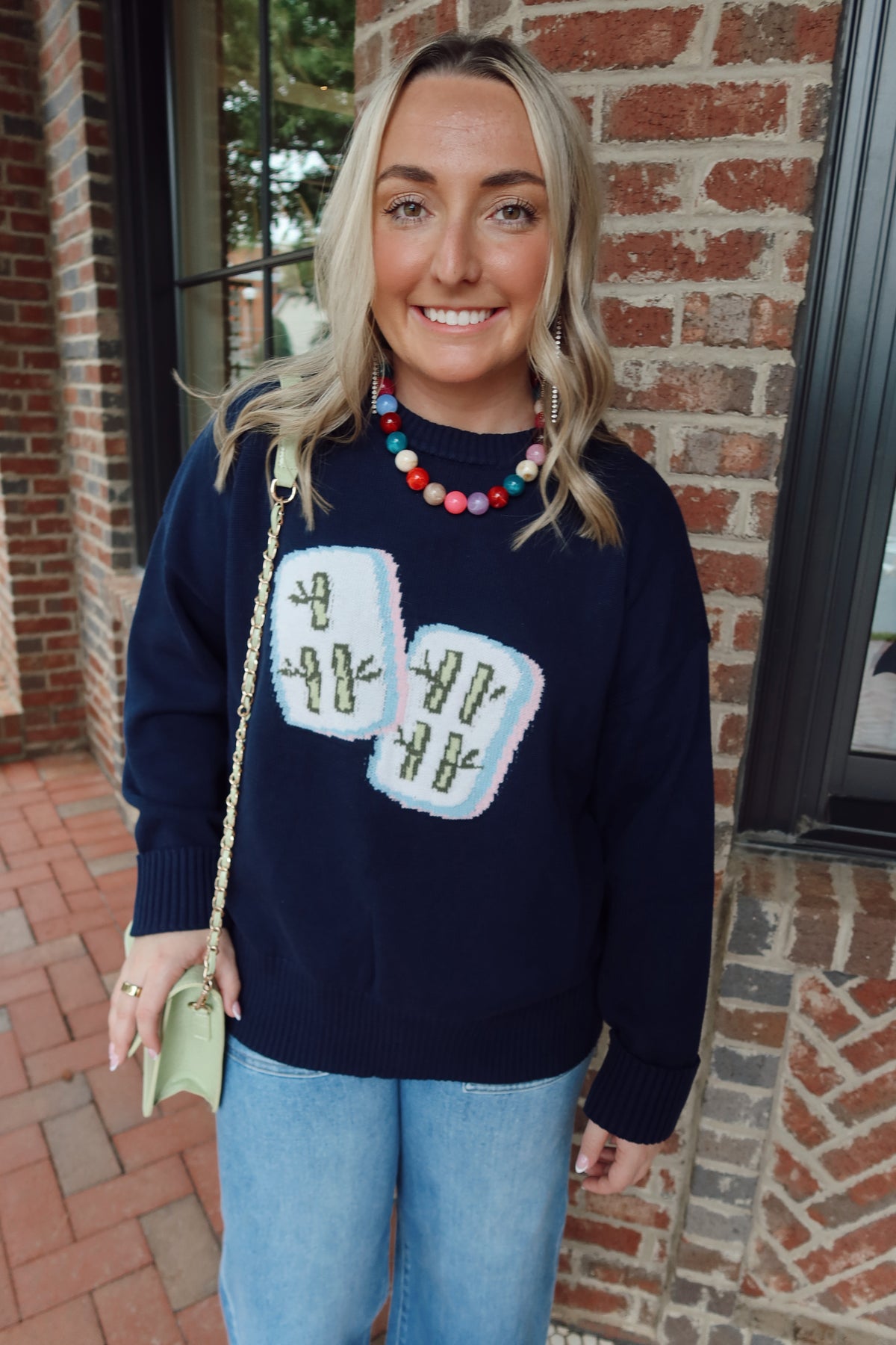 Navy Mahjong Tile Sweater