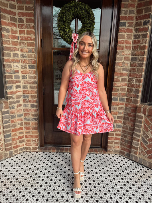 Pink & Red Floral Mini Dress