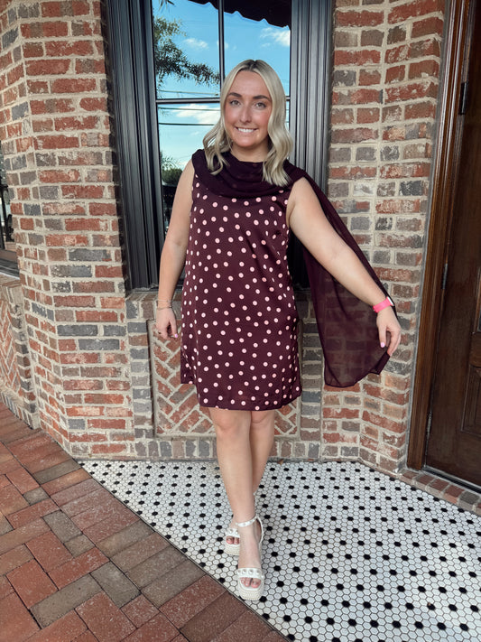 Burgundy Pink Polka Dot Scarf Mini Dress