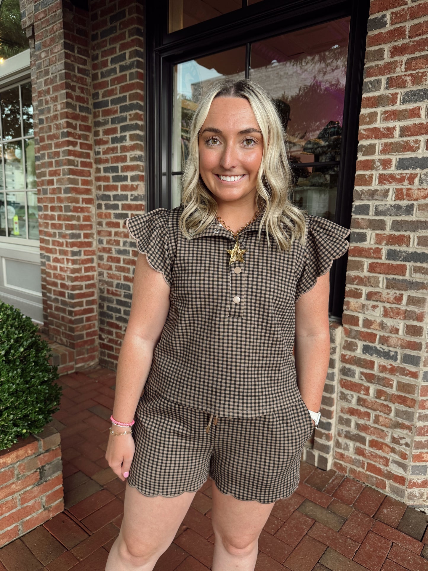 Black & Tan Gingham Scalloped Set