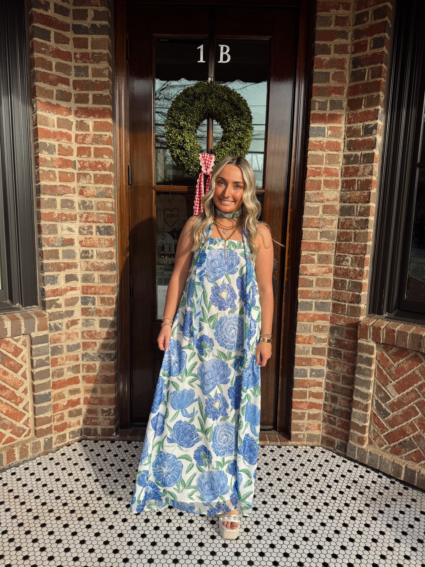 Strapless Blue Floral Maxi Dress (Convertible Scarf)