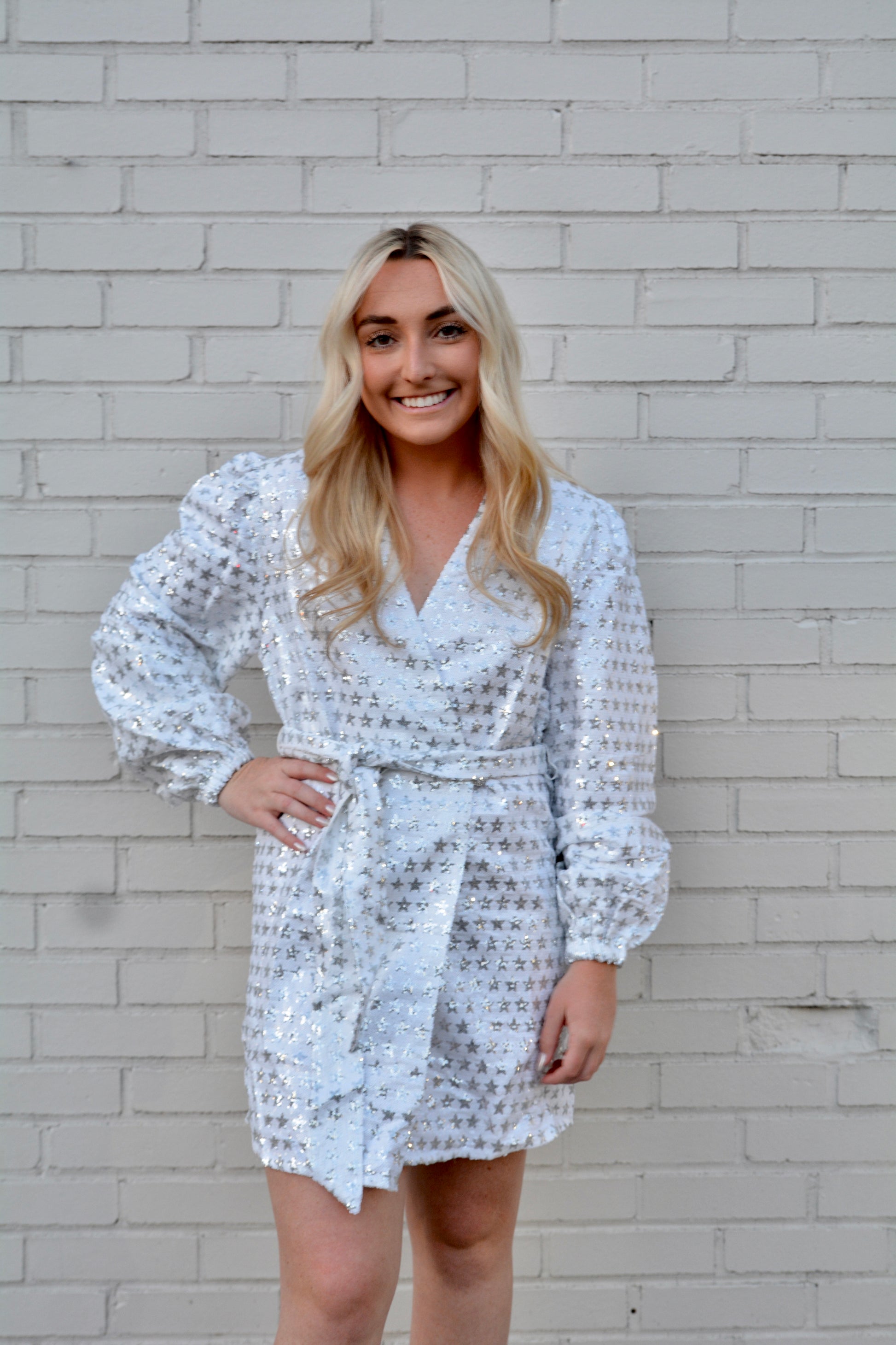 sequin wrap dress white TINSLEY SEQUIN WRAP DRESS/ROBE