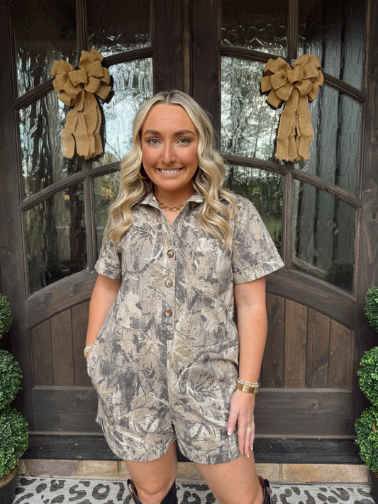 Backwoods Camo Denim Romper