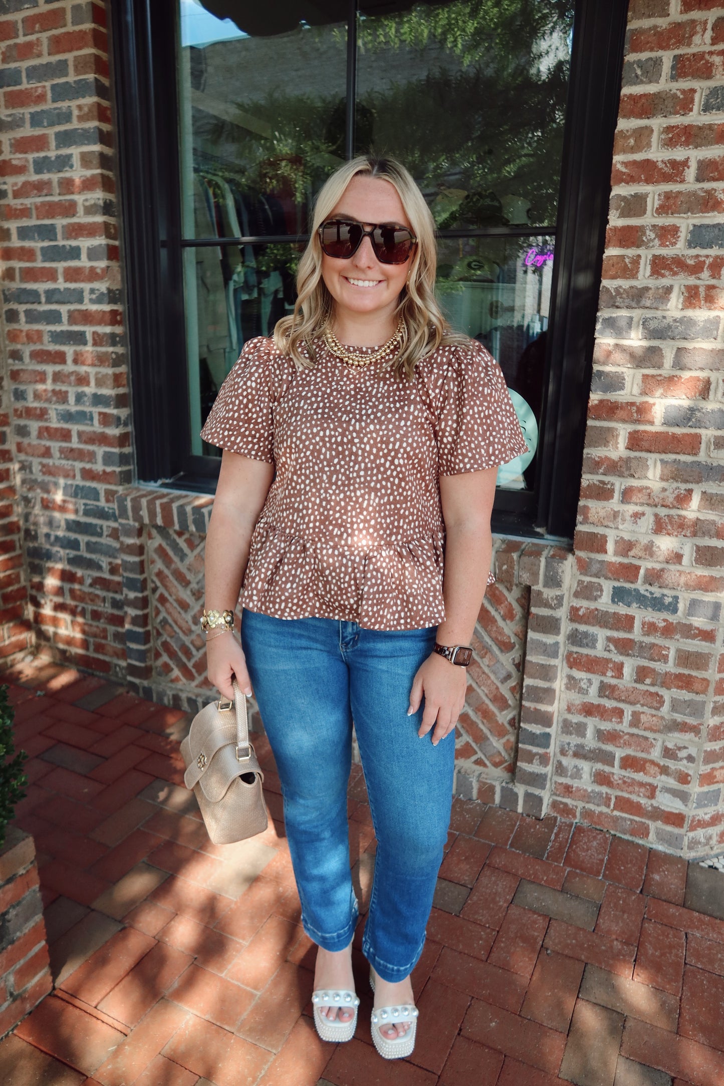 Mocha Ecru Deer Print Top