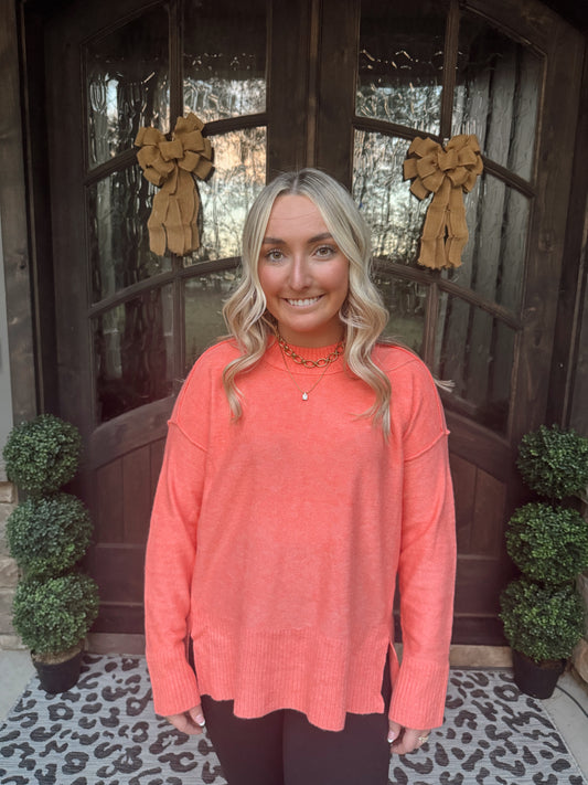 Orange Sherbet Oversized Side Slit Sweater