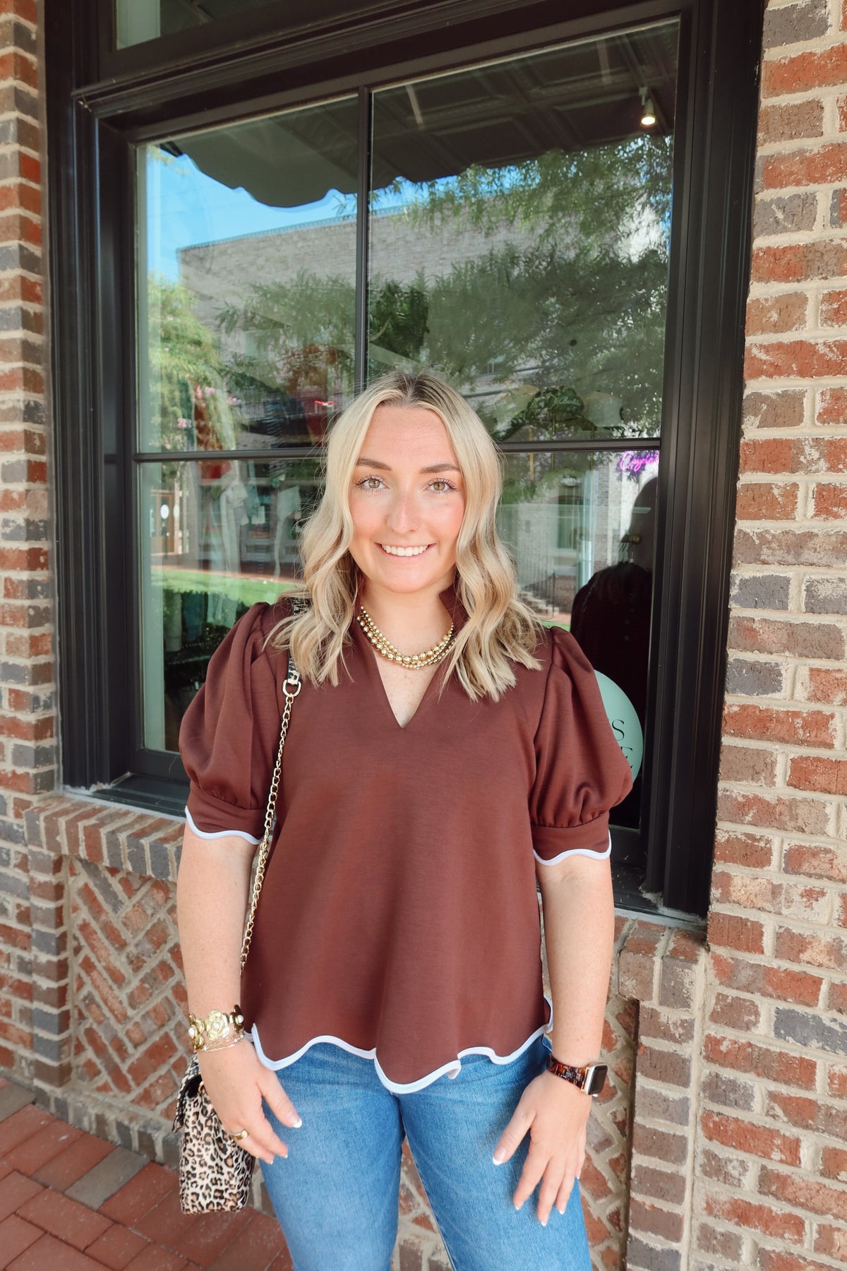 Mocha Blue Scalloped Top