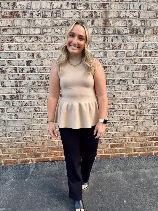 Latte Mock Neck Peplum Tank Sweater