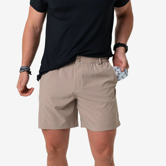 Burlebo Everyday Shorts | Cobblestone Khaki - Duck Hunt Pocket