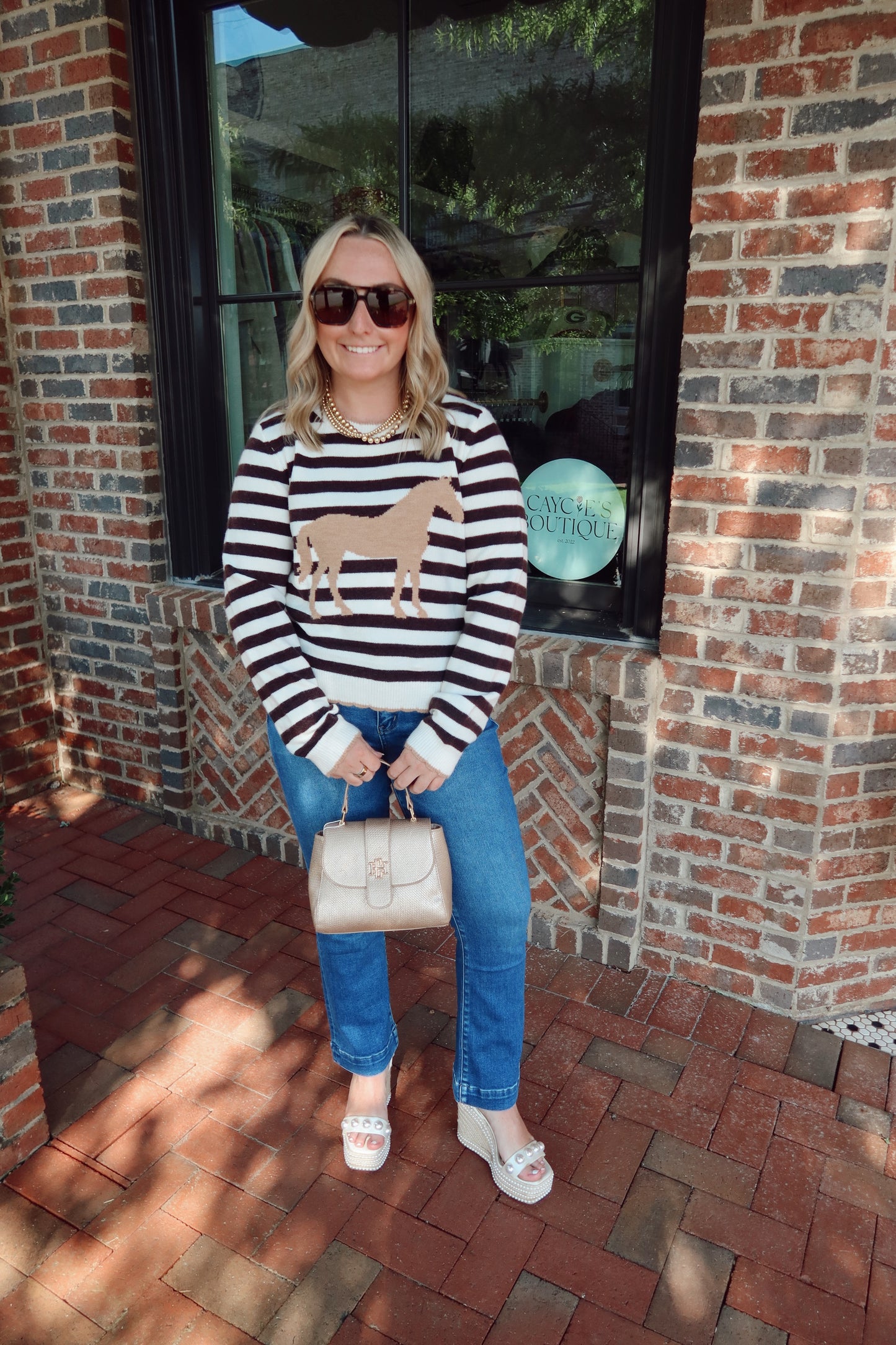 Equestrian Elegance Striped Scalloped Sweater