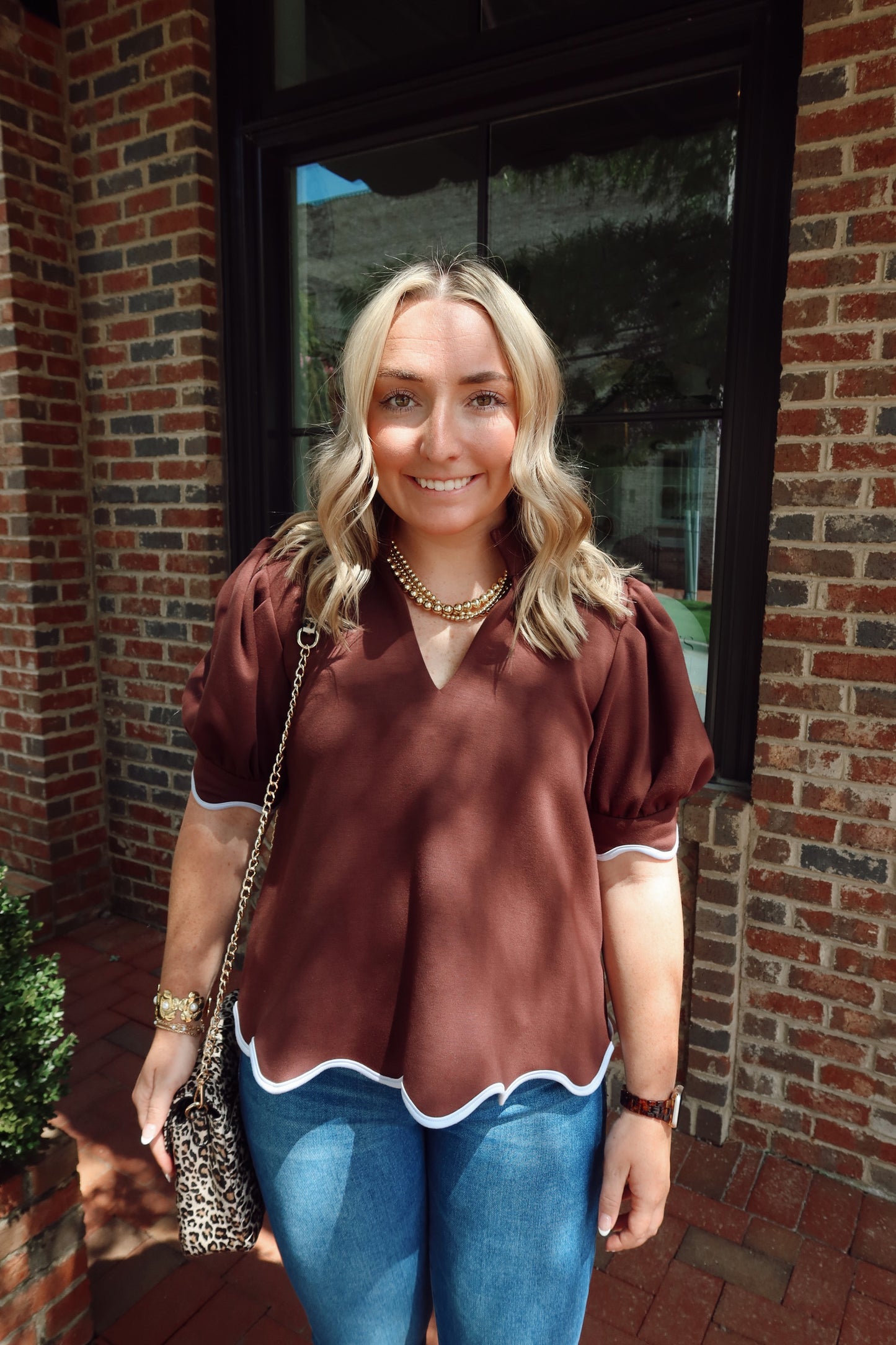Mocha Blue Scalloped Top