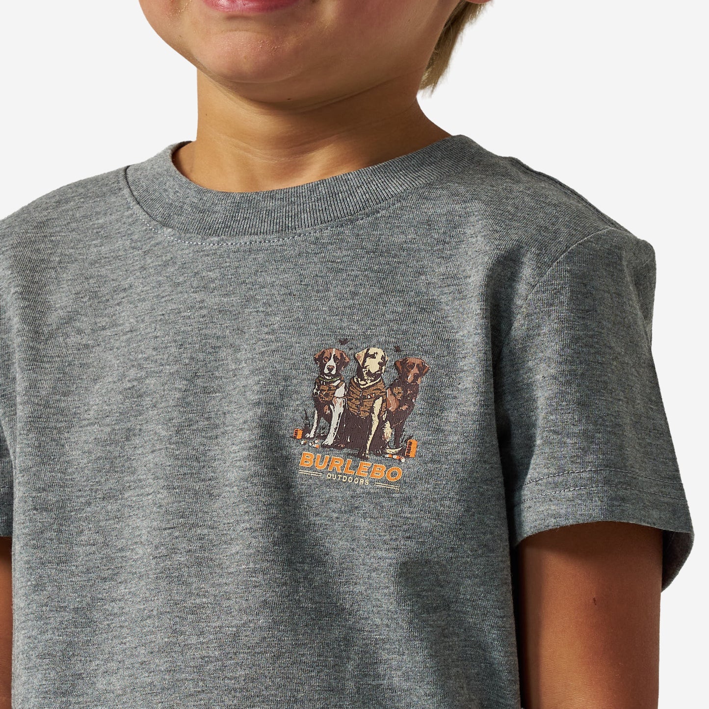 Burlebo Youth Short Sleeve Tee | Camo Duck Dogs - Dark Heather Grey