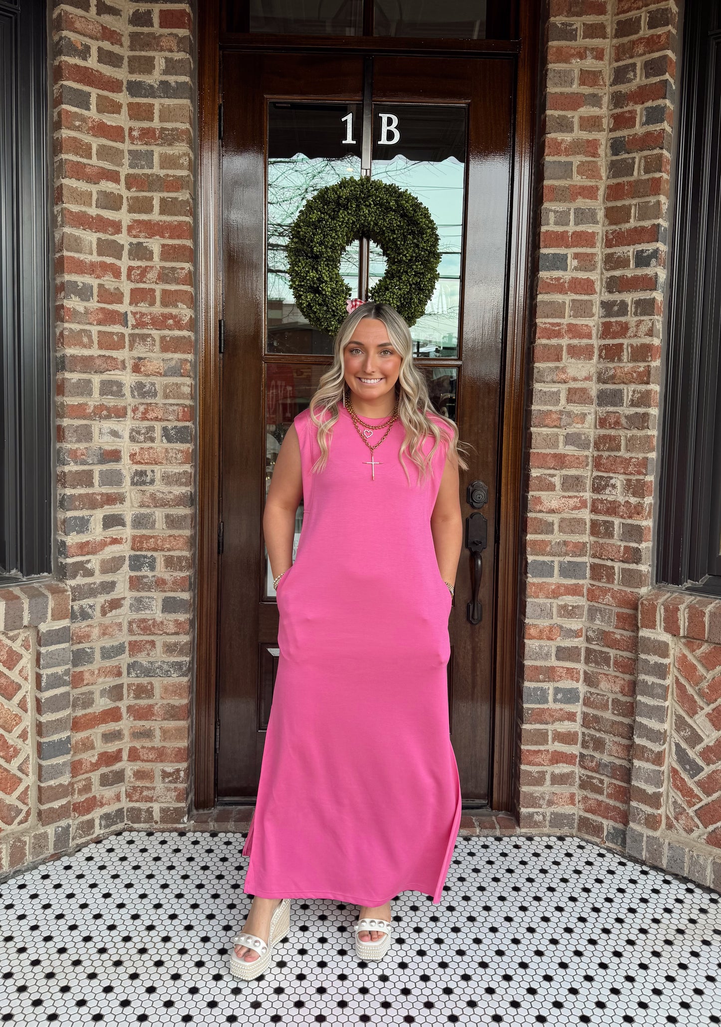 Pink Jersey Knit Midi Dress