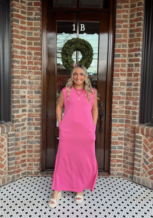 Pink Jersey Knit Midi Dress