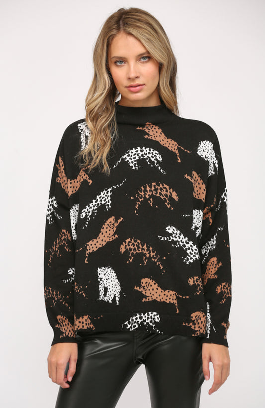 Layton Animal Print Mock Neck Sweater