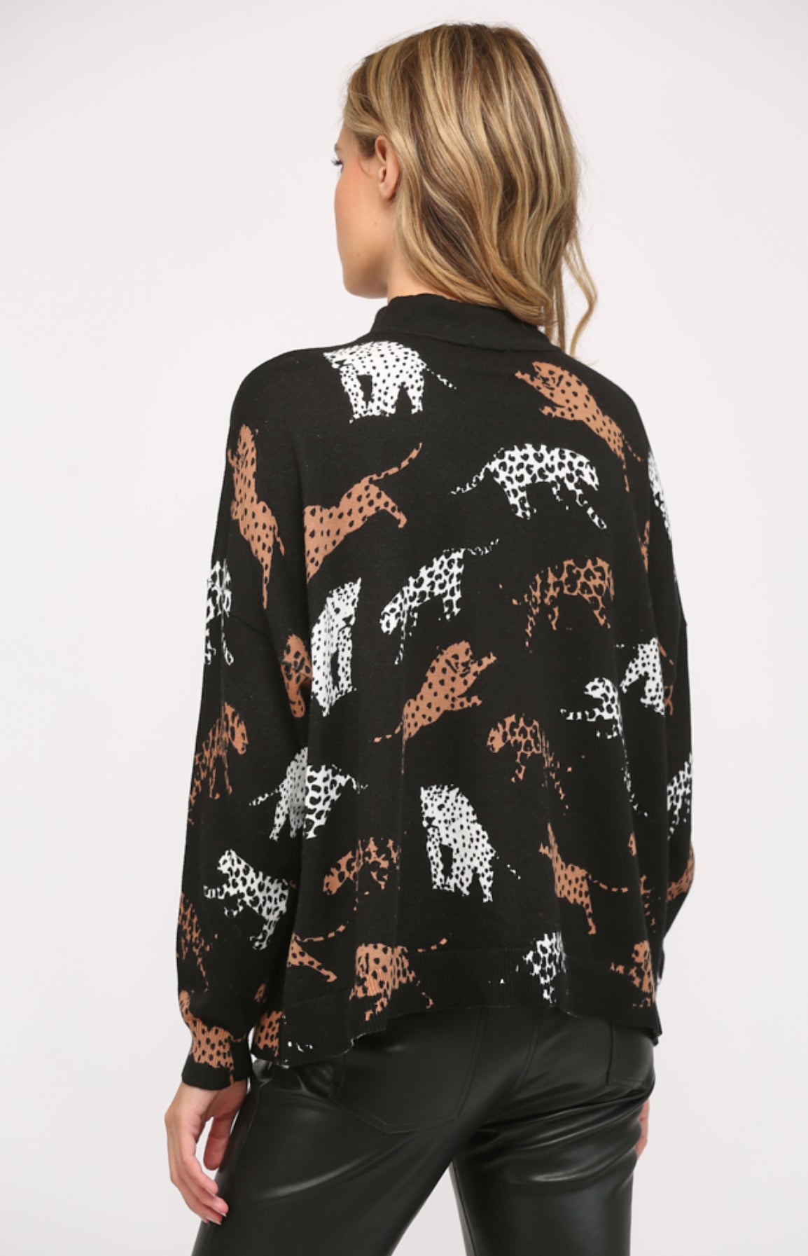 Layton Animal Print Mock Neck Sweater