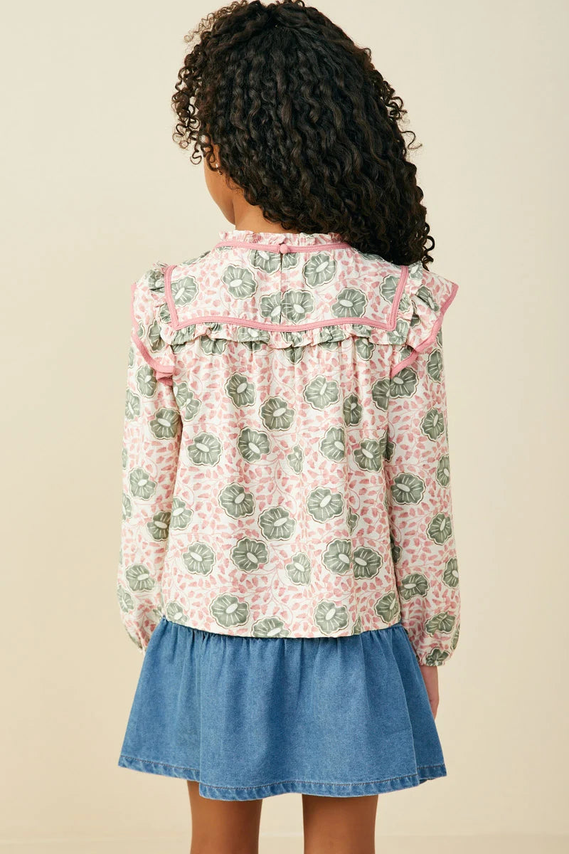 Ivy Pink & Green Ruffle Top