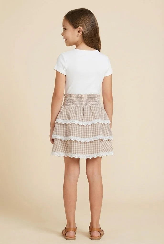 Kenzie Lace Trim Gingham Skirt