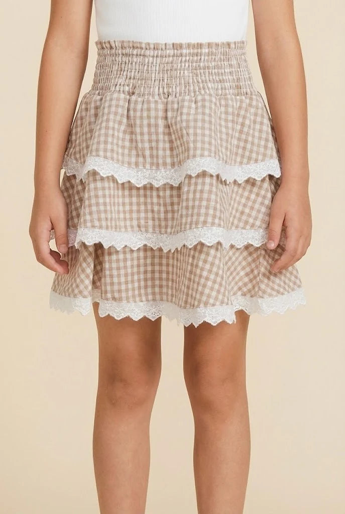 Kenzie Lace Trim Gingham Skirt