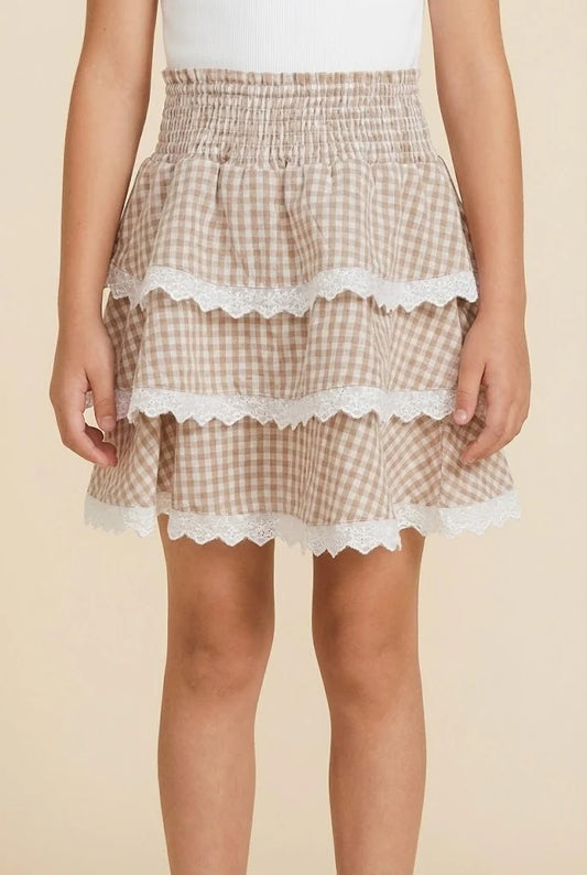 Kenzie Lace Trim Gingham Skirt