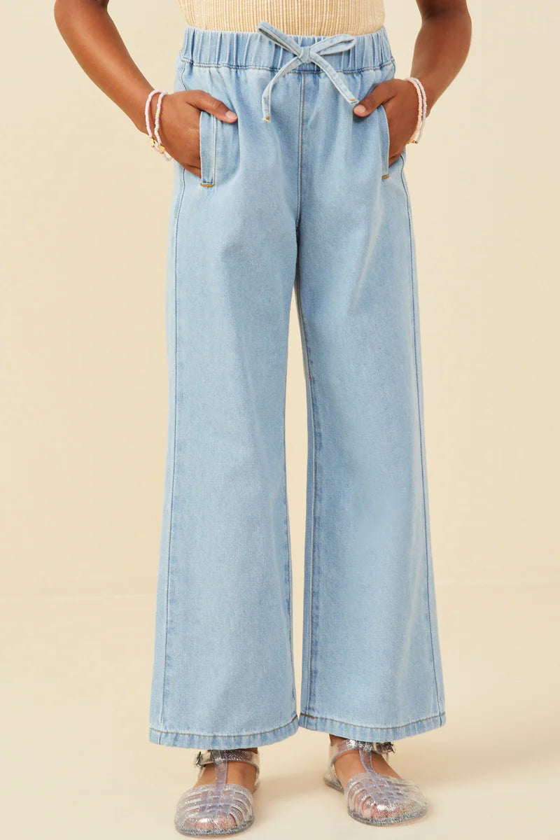Emily Wide Leg Drawstring Denim Pants
