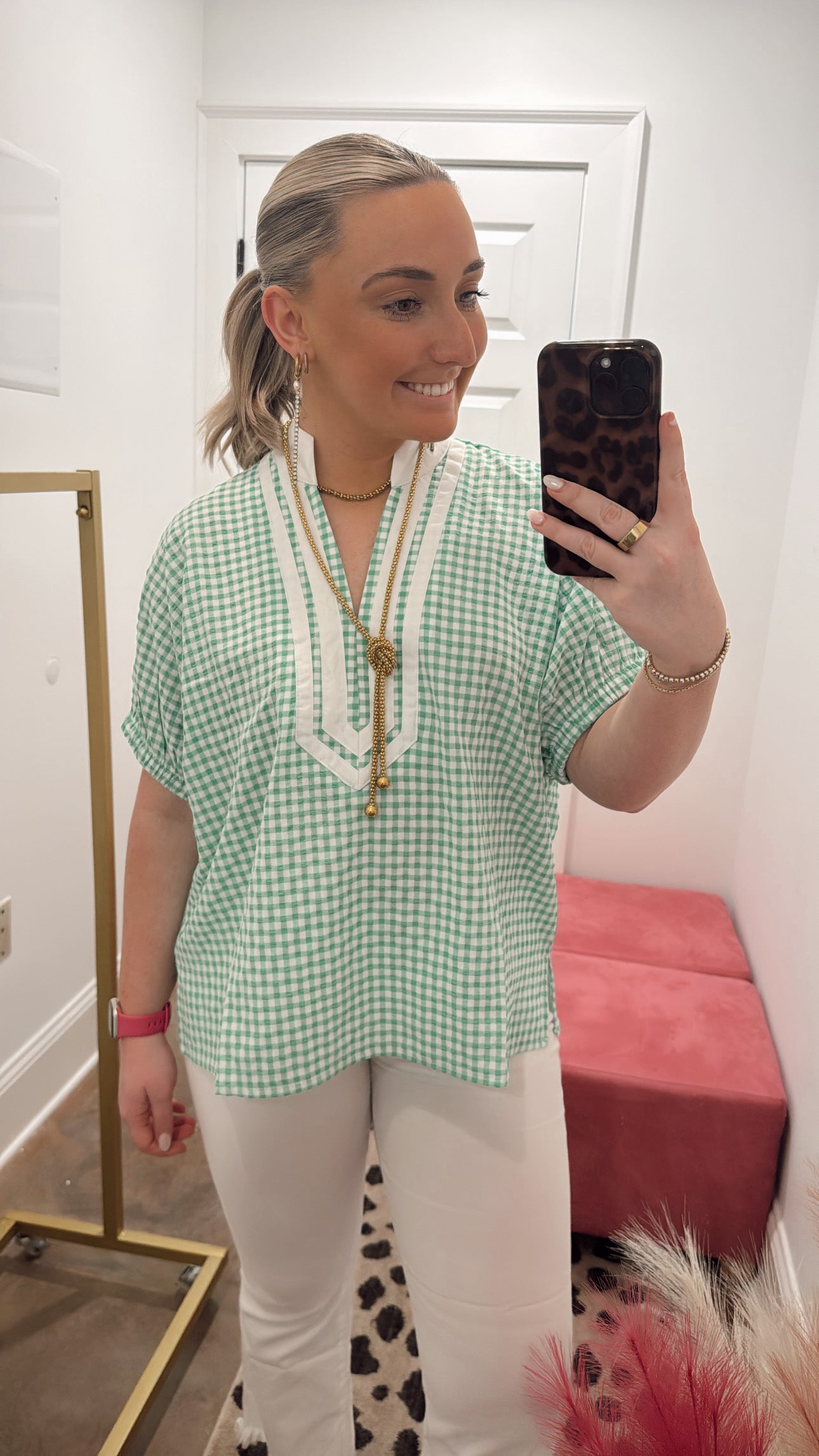 Savannah Green Gingham Top