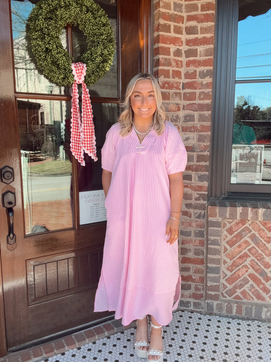 Pink Striped Midi Dress