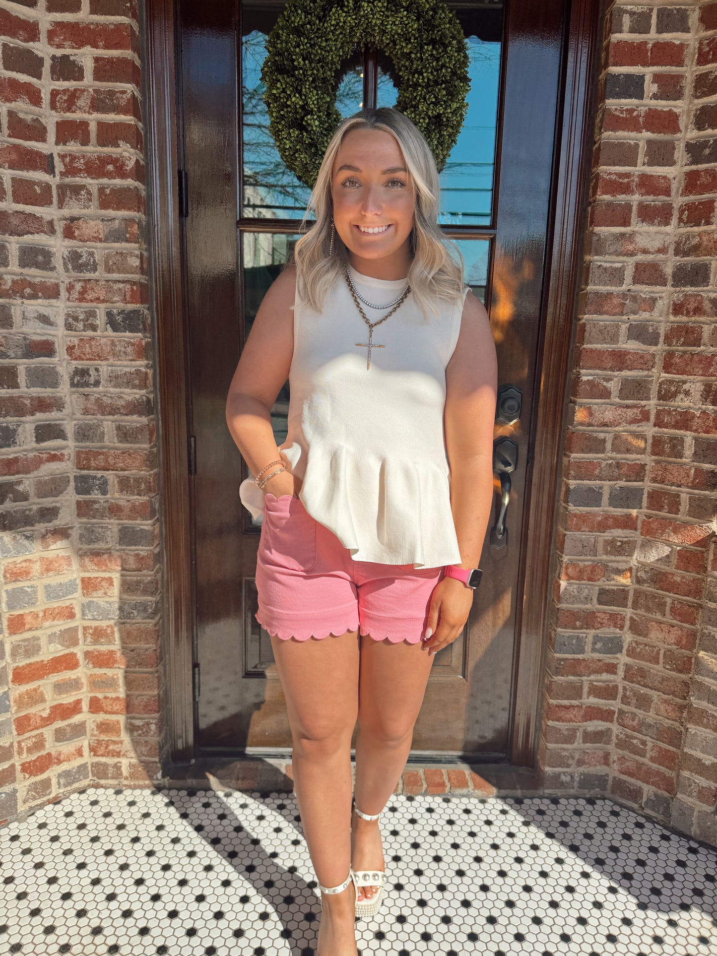 Pink High Rise Scalloped Shorts