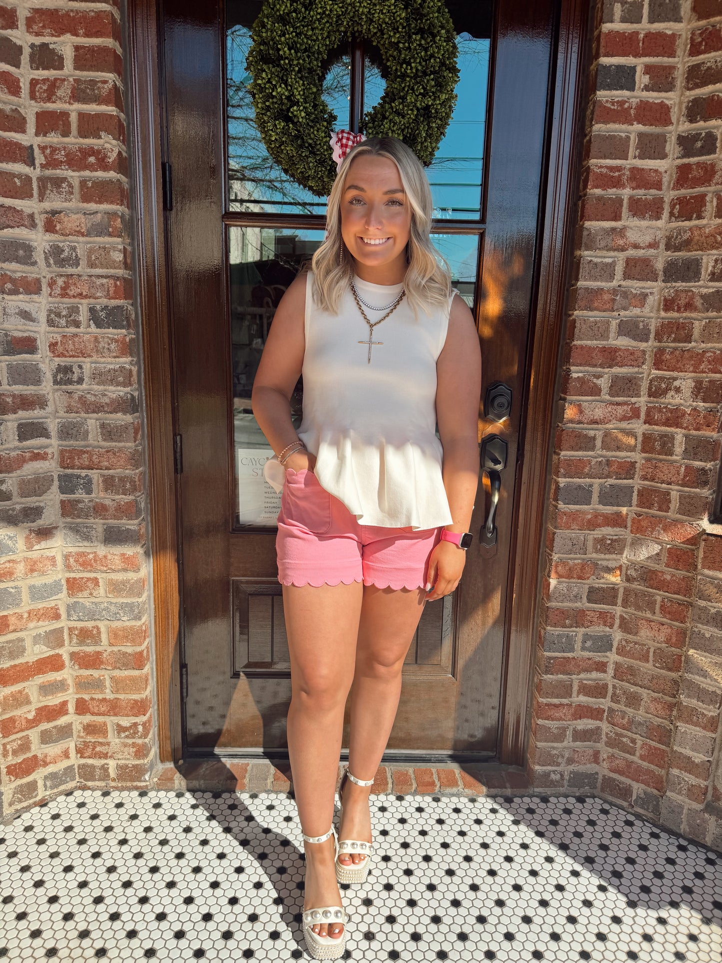 Pink High Rise Scalloped Shorts