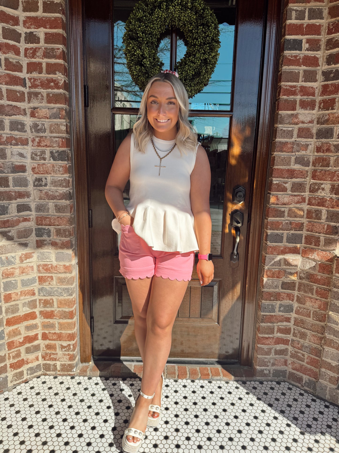 Pink High Rise Scalloped Shorts
