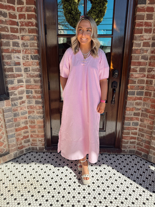 Pink Striped Midi Dress