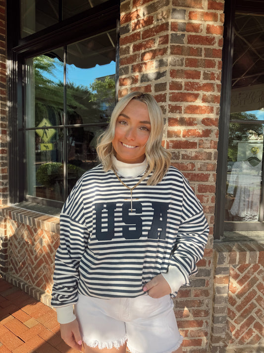 Navy Stripe USA Mockneck