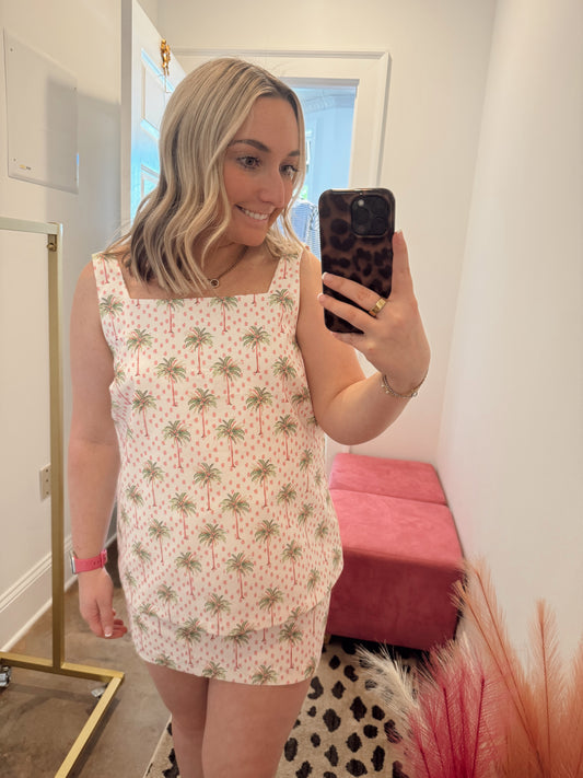 Pink Palm Beach Top & Skirt Set